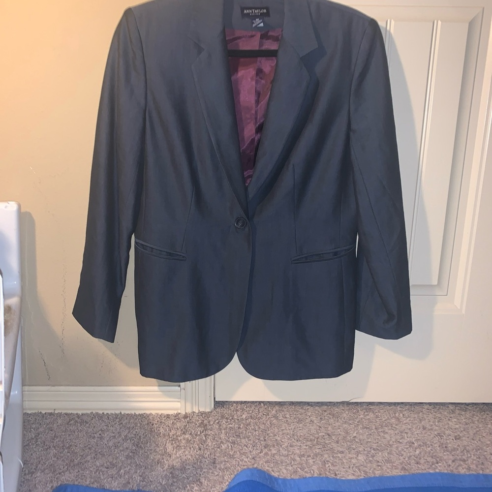 Ann Taylor Charcoal Blazer Women's Size 10 Petite Suit Jacket Office Business